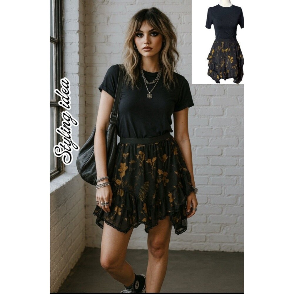 Allsaints Women’s EU 36 Nico Heligan floral-print lace-trimmed crepe skirt Fairy